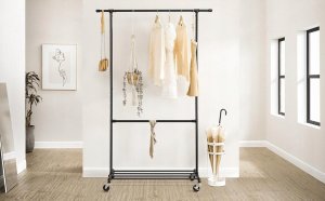 Songmics Przemysłowy Wieszak Na Ubrania Na Kółkach, Maksymalne Obciążenie 110 Kg, Podwójny Drążek Do Wieszania Odzieży, Wytrzymały Ekspoz 3