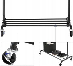 Songmics Przemysłowy Wieszak Na Ubrania Na Kółkach, Maksymalne Obciążenie 110 Kg, Podwójny Drążek Do Wieszania Odzieży, Wytrzymały Ekspoz 7