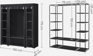 Songmics Przenośna Szafa, Składana Szafa, Organizer Do Przechowywania Ubrań Z Wieszakiem, Półki, Pokrycie Z Tkaniny, Do Sypialni, Szatnia 23