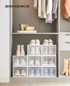 Songmics Pudełka Na Buty, Opakowanie 18 Organizerów Do Przechowywania Butów, Które Można Układać Jeden Na Drugim, Składane I Wszechstronn 2