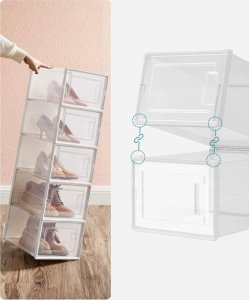 Songmics Pudełka Na Buty, Opakowanie 18 Organizerów Do Przechowywania Butów, Które Można Układać Jeden Na Drugim, Składane I Wszechstronn 6