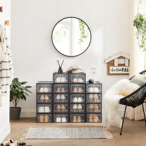 Songmics Pudełka Na Buty, Opakowanie 18 Organizerów Do Przechowywania Butów, Które Można Układać Jeden Na Drugim, Składane I Wszechstronn 2