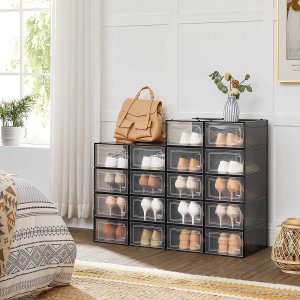 Songmics Pudełka Na Buty, Opakowanie 18 Organizerów Do Przechowywania Butów, Które Można Układać Jeden Na Drugim, Składane I Wszechstronn 3