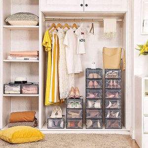 Songmics Pudełka Na Buty, Opakowanie 18 Organizerów Do Przechowywania Butów, Które Można Układać Jeden Na Drugim, Składane I Wszechstronn 7