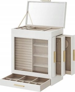 Songmics Pudełko Na Biżuterię Ze Szklanym Okienkiem, 5-warstwowy Organizer Na Biżuterię Z 3 Bocznymi Szufladami, Schowek Na Biżuterię, Z 6