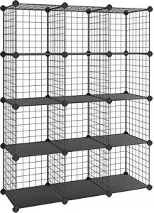 Songmics Regał Do Przechowywania Z Siatki Drucianej Na 12 Kostek, Regał Blokujący Z Półkami Z Metalowej Siatki I Arkuszami Z Tworzywa Szt 1