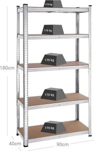 Songmics Regały 5-poziomowe, Zestaw 2 Regałów Stalowych Do Przechowywania, Montaż Bez Użycia Narzędzi, Do Garażu, Szopy, Nośność 875 Kg, 6