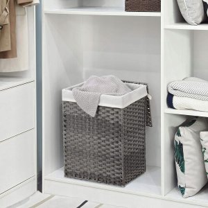Kosz na pranie Songmics Ręcznie Tkany Kosz Na Pranie, Kosz Na Ubrania Z Rattanu Syntetycznego 90 L Z Pokrywką I Uchwytami, Składany, Wyjmowana Torba Z W 3
