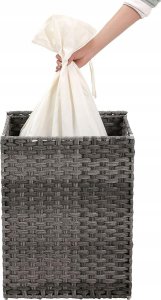Kosz na pranie Songmics Ręcznie Tkany Kosz Na Pranie, Kosz Na Ubrania Z Rattanu Syntetycznego 90 L Z Pokrywką I Uchwytami, Składany, Wyjmowana Torba Z W 4