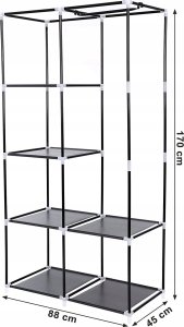 Songmics Szafa Materiałowa, Organizer Do Przechowywania Ubrań Z 2 Wieszakami, 6 Półek, Konfigurowalny Projekt, 88 X 45 X 168 Cm, Do Sypia 11