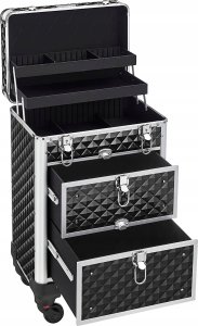 Songmics Zamykana Kosmetyczka, Wózek Na Kosmetyki Na Kółkach, Dla Profesjonalnego Artysty Makijażu, Studia Urody, Technika Paznokci, Abs, 12