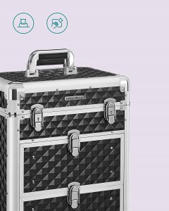 Songmics Zamykana Kosmetyczka, Wózek Na Kosmetyki Na Kółkach, Dla Profesjonalnego Artysty Makijażu, Studia Urody, Technika Paznokci, Abs, 13