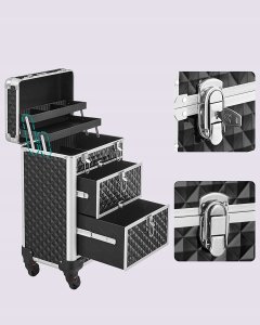 Songmics Zamykana Kosmetyczka, Wózek Na Kosmetyki Na Kółkach, Dla Profesjonalnego Artysty Makijażu, Studia Urody, Technika Paznokci, Abs, 14