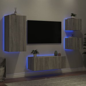 vidaXL vidaXL 5-częściowy zestaw mebli TV z LED, szary dąb sonoma 1