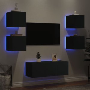 vidaXL vidaXL 6-częściowy zestaw mebli TV z LED, czarny 1