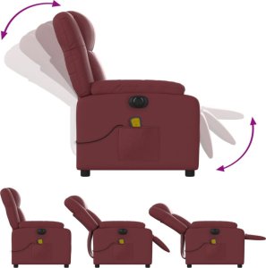 vidaXL vidaXL Rozkładany fotel masujący, elektryczny, bordowy, sztuczna skóra 7