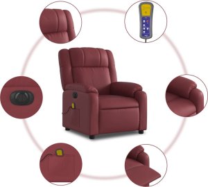 vidaXL vidaXL Rozkładany fotel masujący, elektryczny, bordowy, sztuczna skóra 8
