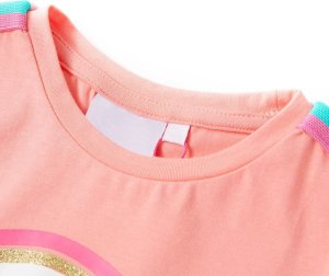 vidaXL Koszulka dziecięca z nadrukiem tęczy, koralowa, 140 3