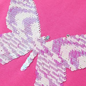 vidaXL Koszulka dziecięca, półrękawki, cekinowy motyl, ciemny róż, 104 4