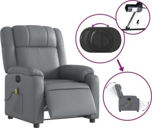 vidaXL Rozkładany fotel masujący, elektryczny, szary, sztuczna skóra 6