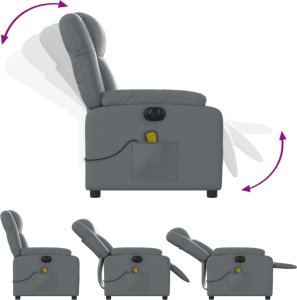 vidaXL Rozkładany fotel masujący, elektryczny, szary, sztuczna skóra 7