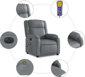 vidaXL Rozkładany fotel masujący, elektryczny, szary, sztuczna skóra 8