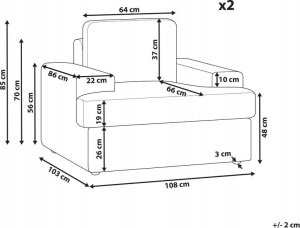 Beliani Zestaw 2 foteli tapicerowanych jasnoszary ALLA 11