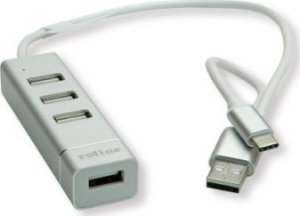 HUB USB TRITON Koncentrator USB 2.0 do notebooków ROLINE, 4 porty, kabel połączeniowy typu A+C 1
