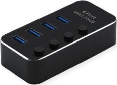 HUB USB TRITON Koncentrator USB 3.2 Gen 1 do notebooków ROLINE, 4 porty, indywidualnie przełączane, czarny 1