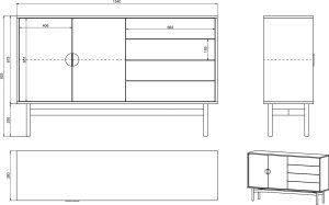 Selsey Komoda dwudrzwiowa Stoon z szufladami 154 cm Beż/Cappucino 2