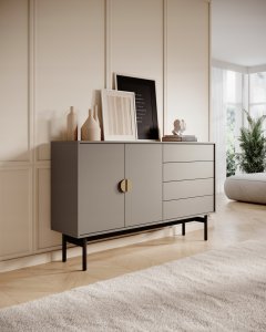 Selsey Komoda dwudrzwiowa Stoon z szufladami 154 cm Beż/Cappucino 3