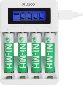 Ładowarka Deltaco USB Battery charger for 4xAA/AAA Ni-MH/N 1