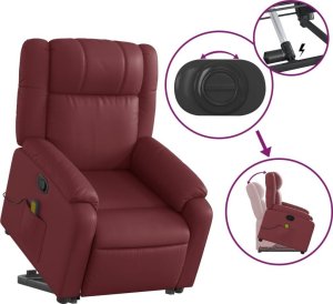 vidaXL Podnoszony fotel masujący, rozkładany, winna czerwień, ekoskóra 5