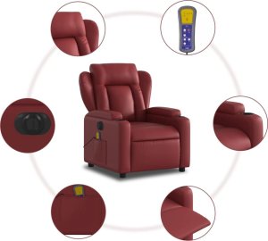vidaXL vidaXL Rozkładany fotel masujący, elektryczny, bordowy, sztuczna skóra 7