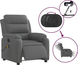 vidaXL Rozkładany fotel masujący, elektryczny, ciemnoszary, tkanina 5