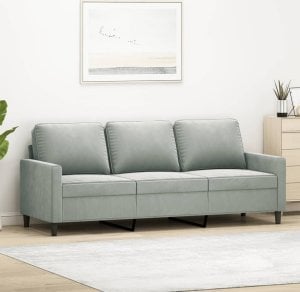 vidaXL Sofa 3-osobowa, jasnoszara, 180 cm, tapicerowana aksamitem Lumarko! 1