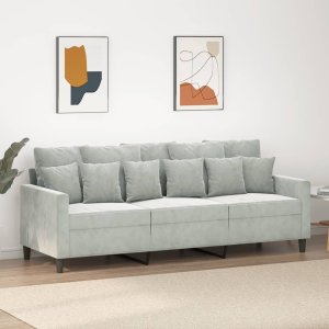 vidaXL Sofa 3-osobowa, jasnoszara, 180 cm, tapicerowana aksamitem Lumarko! 1