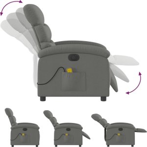 vidaXL Rozkładany fotel masujący, elektryczny, ciemnoszary, tkanina 6