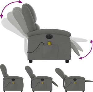 vidaXL Rozkładany fotel masujący, elektryczny, ciemnoszary, tkanina 6
