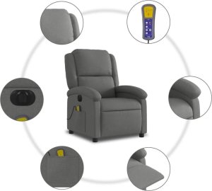 vidaXL Rozkładany fotel masujący, elektryczny, ciemnoszary, tkanina 7