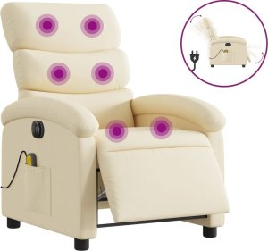 vidaXL Rozkładany fotel masujący, elektryczny, kremowy, tkanina 2