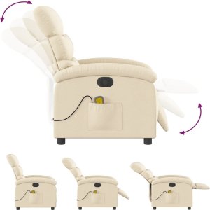 vidaXL Rozkładany fotel masujący, elektryczny, kremowy, tkanina 6