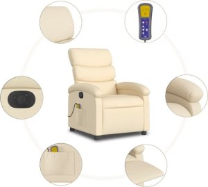 vidaXL Rozkładany fotel masujący, elektryczny, kremowy, tkanina 7
