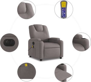 vidaXL vidaXL Rozkładany fotel masujący, elektryczny, kolor taupe, tkanina 8