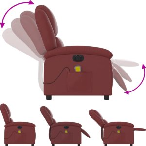 vidaXL Rozkładany fotel masujący, elektryczny, bordowy, sztuczna skóra 7