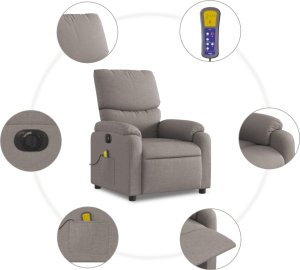 vidaXL vidaXL Rozkładany fotel masujący, elektryczny, kolor taupe, tkanina 8