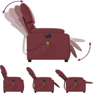 vidaXL vidaXL Rozkładany fotel masujący, elektryczny, bordowy, sztuczna skóra 7