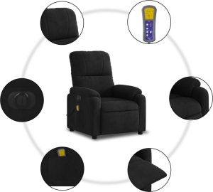 vidaXL vidaXL Rozkładany fotel elektryczny, masujący, czarny, mikrofibra 8