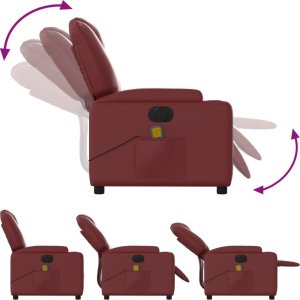 vidaXL Rozkładany fotel masujący, elektryczny, bordowy, sztuczna skóra 7