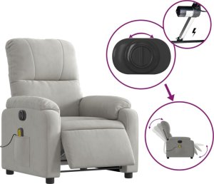 vidaXL vidaXL Rozkładany fotel elektryczny, masujący, jasnoszary, mikrofibra 6
